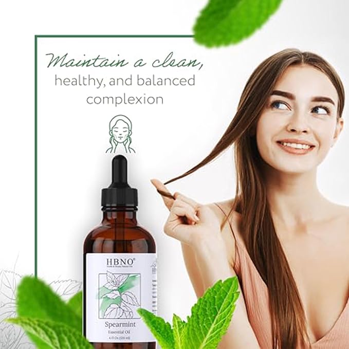 HBNO Spearmint Essential Oil - Huge 4 oz (120ml) Value Size - Natural Spearmint Oil - Perfect for Cleaning, Aromatherapy, DIY, Soap & Diffuser - Spearmint Essential Oils
