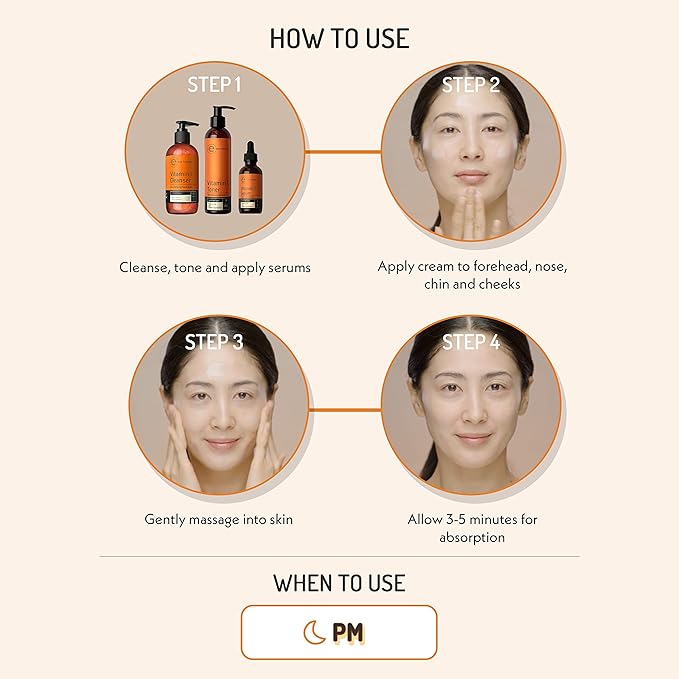 Eve Hansen Vitamin C Night Cream for Face and Neck - Hydrating, Brightening, Anti-Aging Moisturizer for Mature, Dry Skin - Non-Greasy - 2 oz