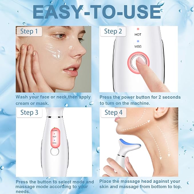 Facial and Neck Beauty Massager,7 Color Face and Neck Beauty Device with 3 Massage Modes,at Home Face Culpting Tool for Skin Care(White)
