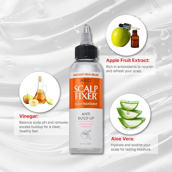 Red by Kiss Scalp Fixer Dry & Itchy Scalp Treatment Instant Cooling Sooth, Hydration & Buildup Control, Detoxify & Balance Healthy Hair (4 fl.oz, Apple Cider Vinegar(Anti Build-Up))