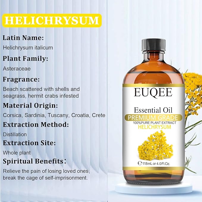 Helichrysum Essential Oil 4 oz/118 ml Large Bottle Premium Helichrysum Oil with Glass Dropper - Great for Diffusers, Humidifier, Candle & Soap Making