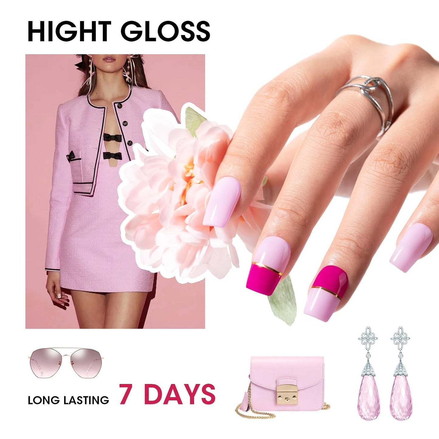 GELLEN Hot Pink Nail Polish, Pinkish Purple Natural Traditional Regular Nail Polish Quick Air Dry 6-Set For Acrylic Natural Nails Toes Home Salon, Non UV Gel, Chip Resistant, Hema Free, Toxin Free