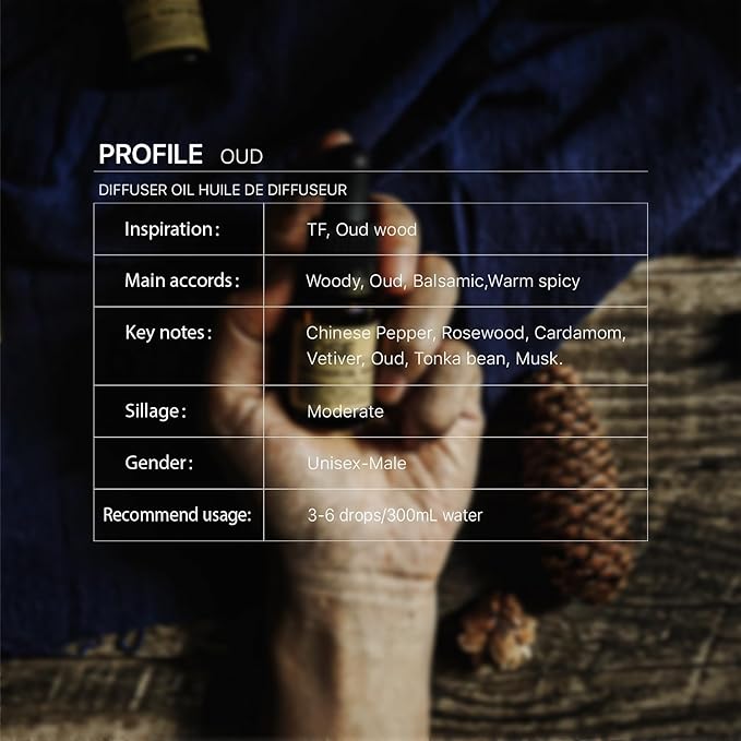 Oud Diffuser Oil, Niche Scent, Luxury Chinese Pepper, Rosewood, Cardamom, Vetiver, Oud, Tonka Bean, Musk Essential Oils Blend for Ultrasonic Diffuser Scent Projects(.33 oz/10 ml)…