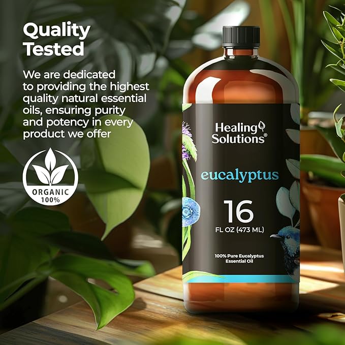 Healing Solutions Eucalyptus Essential Oil - 16oz Pure Bulk Bottle for Diffusers, Home Care, Candles, Aromatherapy - Fragrance Oil Spray