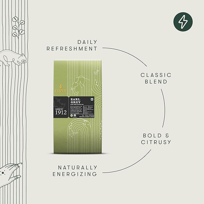 Luxmi Estates Garo Hills Earl Grey Tea 25 Tea Bags (50g) Pack | Certified Organic Black Tea