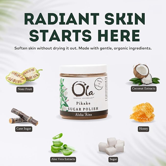 Ola Tropical Apothecary Pikake Sugar Polish with Pure Tropical Oils and Plant Extracts - 11.6 Oz