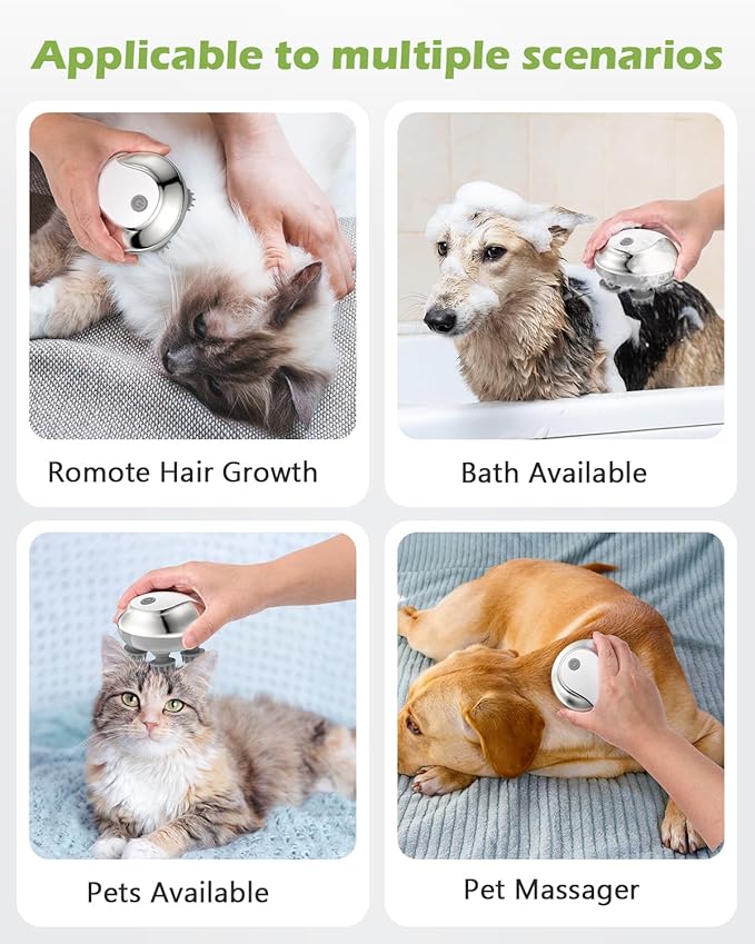 KeeKit Electric Pet Massager, Handheld Scalp Massager for Cats and Dogs, Cordless Cat Massage Tool with IPX7 Waterproof, 4 Silicone Heads, 3 Kneading Modes for Hair Growth, Deep Clean and Stress Relax