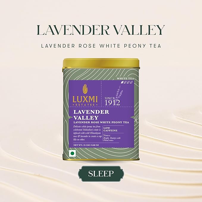 Luxmi Estates - Lavender Valley - Organic Lavender Tea - Loose Leaf - 25g (12 Cups) | With Certified Organic Darjeeling Makaibari White Tea | Light & Fresh Delicate Flavor, Low Caffeine