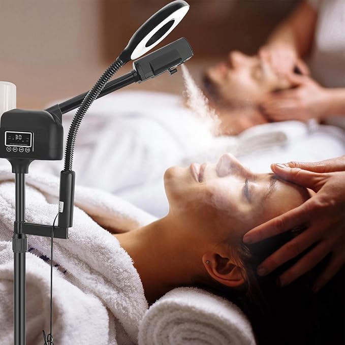 Professional Facial Steamer 2 in1 Steamer for Face 5X LED Magnifying Lamp Facial Steamer for Esthetician Beauty Face Equipment Use at Home or Salon（Black）