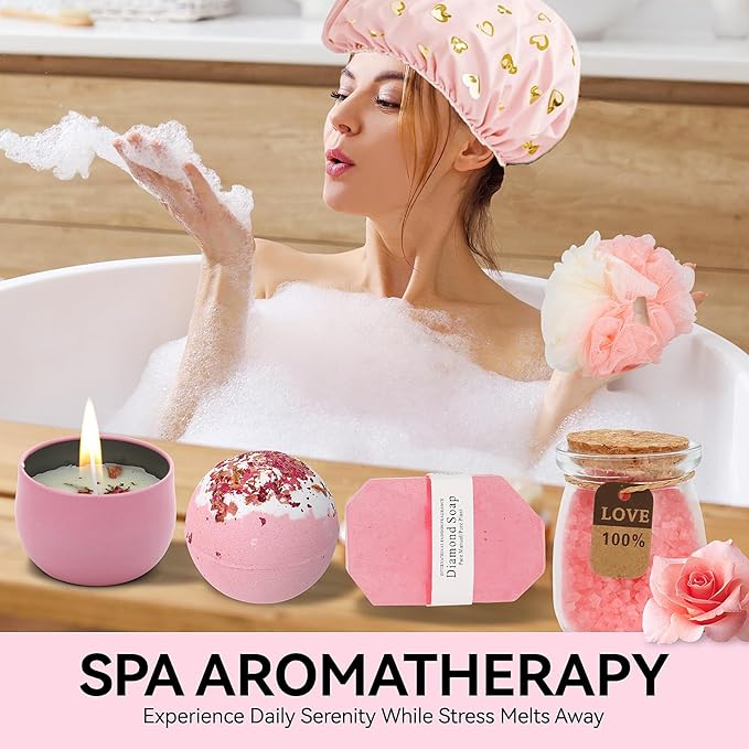 Self Care Gifts for Women Get Well Soon Gifts, Birthday Gifts for Women, Pink Relaxing Spa Gifts Basket Set, Thinking of You, Thank You, Mothers Day Gifts for Mom Sister Wife Her Girlfriend Bestie