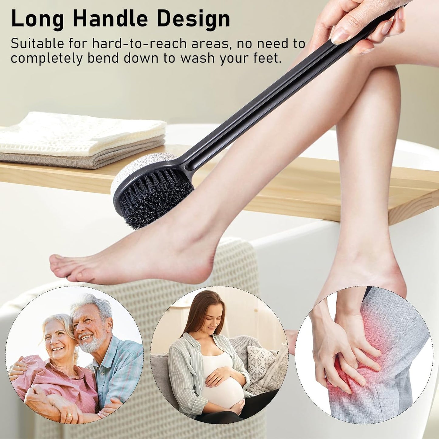 Pumice Stone for Feet with Long Handle (Double-Faced Straight Black Handle, Count, 2.0)