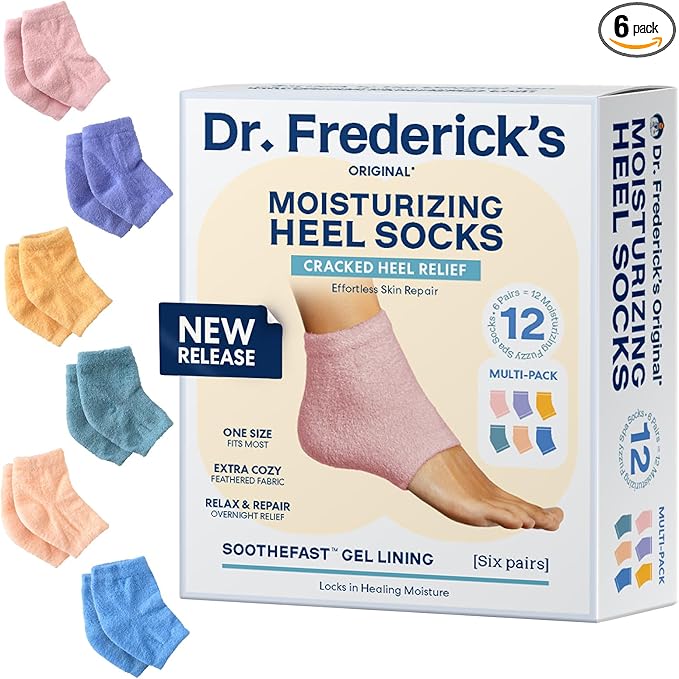 Dr. Frederick's Original Moisturizing Fuzzy Heel Socks - 2 Pairs - Cozy Gel-Lined Sleep Socks for Women & Men - Soothes Dry, Cracked Feet - Heel Repair - Variety Pack