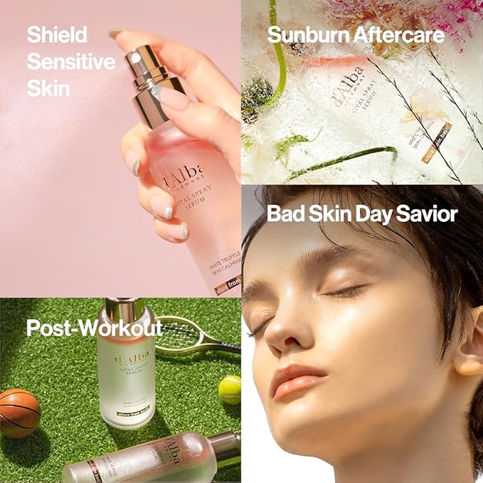 d'alba Piedmont Italian White Truffle Vital Spray Serum, Vegan Skin Care, Calming and Hydrating Facial Mist for Red and Sensitive Skin, Glow Serum, Surfactant Free, All in One, Korean Skin Care