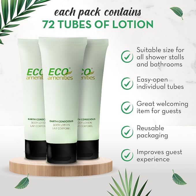 ECO AMENITIES Transparent Tube Flip Cap Individually Wrapped 30ml Body Lotion, 72 Tubes per Case by ECO Amenities