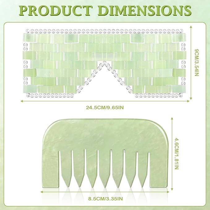Jade Eye Mask and Jade Comb Set Includes Weighted Eye Mask to Eliminate Wrinkles Puffiness Headache and Migraine Relief Handheld Natural Jade Massage Comb for Head Caring Therapy