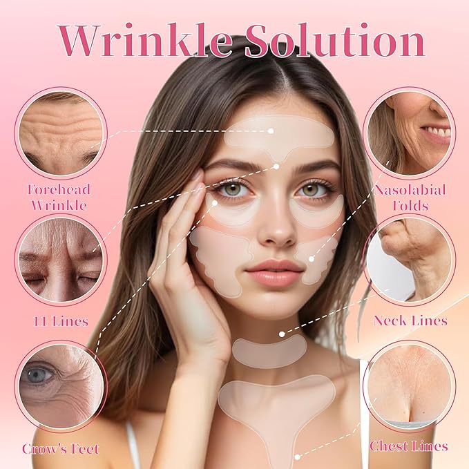 Neck Wrinkle Patches Facial Anti Wrinkle Silicone Patches Reusable Chest Wrinkle Pads for Frown Eyes Forehead Smile Chin Mouth for Firming & Lifting Overnight Wrinkle Remover while Sleeping 11PCS
