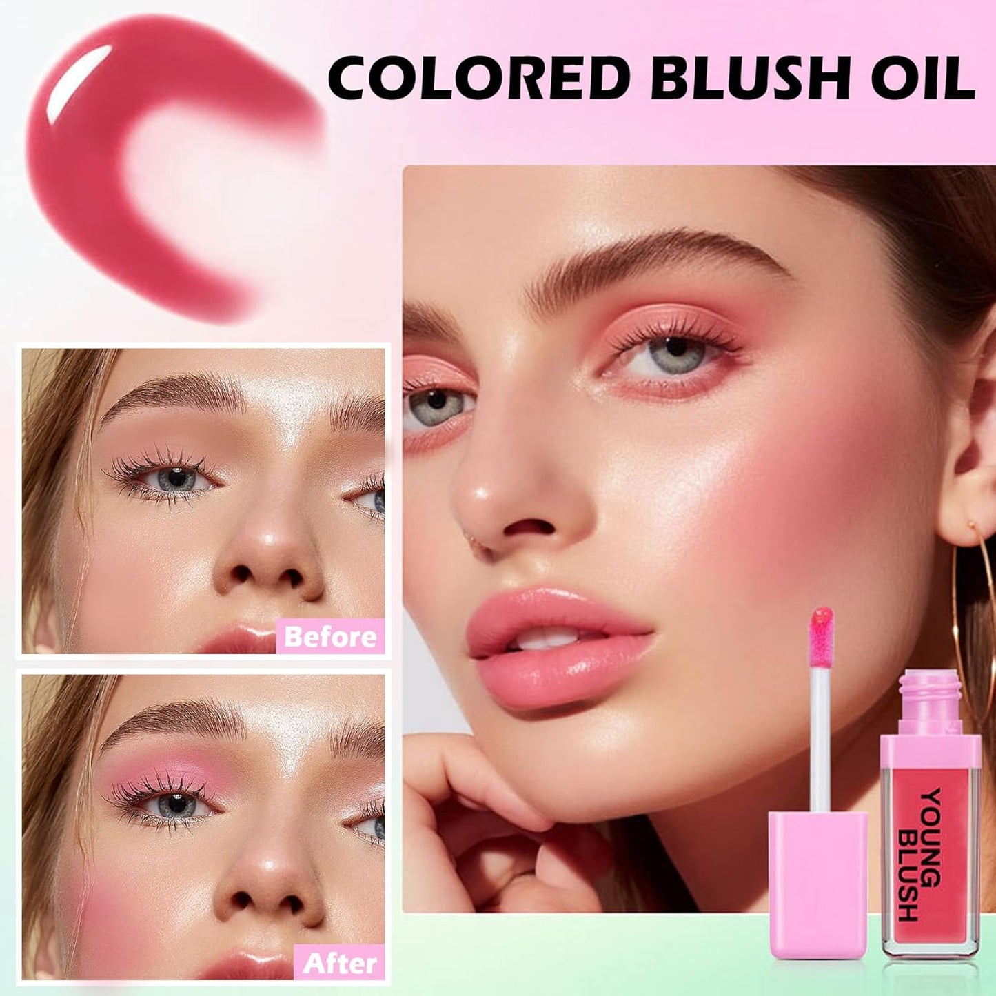 CAHIUYOA Pink Liquid Blush Oil Clear Liquid Blush for Cheeks Tinted Blush Stick Moisturizing Smooth Liquid Face Blush Makeup Gifts for Women