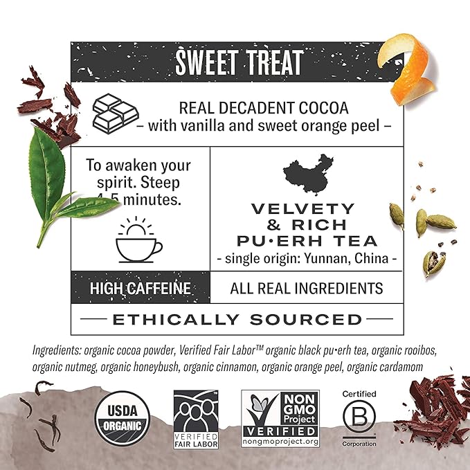 Numi Organic Tea Chocolate Pu-erh, 16 Count (Pack of 6)