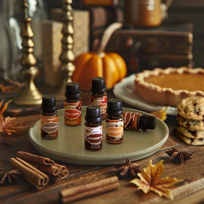 Spice Essential Oils Set, ARVIDSSON Premium Fall Fragrance Oil for Diffuser, Cinnamon, Pumpkin Pie, Harvest Spice, Apple Cider, Gingerbread, Snickerdoodle, Autumn Scented Oils
