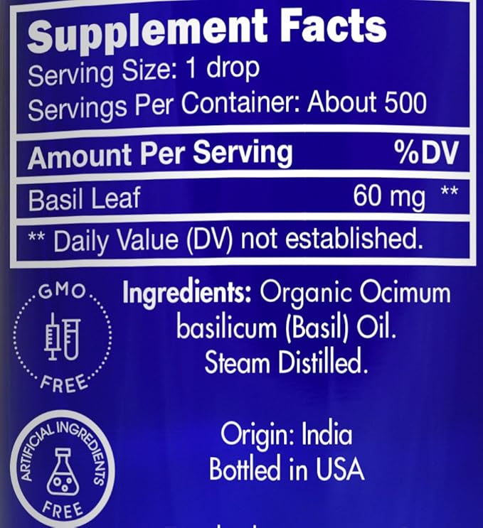 Organic, Basil Essential Oil, Food Grade – 100% Pure, Basil Oil, by Zongle Therapeutics, 1 OZ