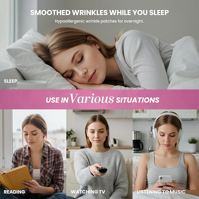 Anti Wrinkle Forehead and Facial Wrinkle Patches: Anti Wrinkle Patches Overnight - Smile Line Pathces - Facial Wrinkle Patche for Forehead, Smile Line, Under Eye 144 Pcs (Purple1)