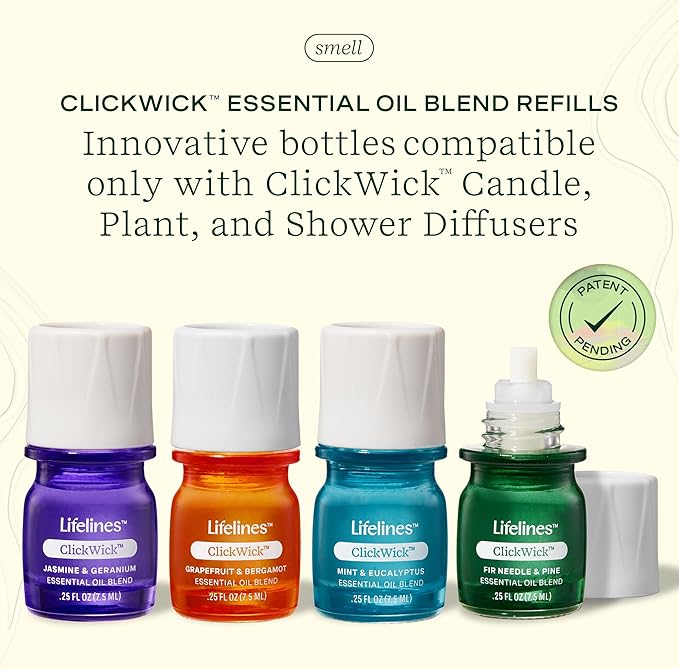 ClickWick Essential Oil Blends for Lifelines Diffusers, 4-Pack Discovery Set - Essential Oil Blend Refill for Candle, Plant & Shower Aromatherapy Diffuser - Fragrance for Diffusers