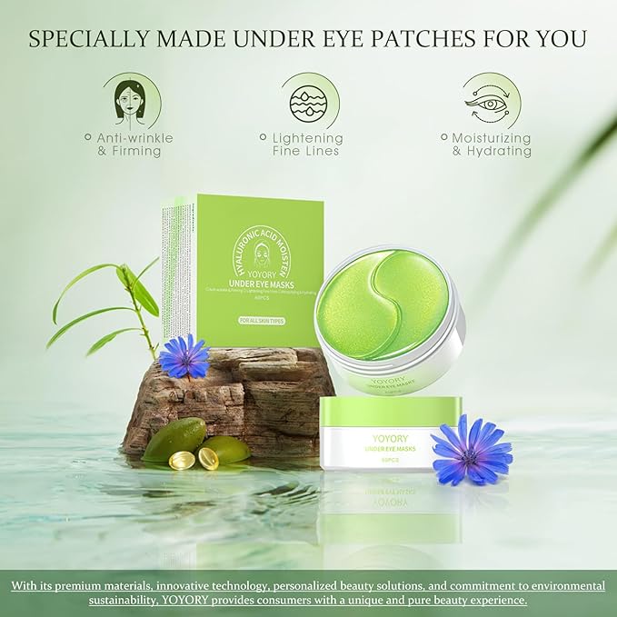 Under Eye Patches Masks - for Puffy Eyes, Dark Circles,and Fine Lines,Eye bags,Reduce Wrinkles Smoothing Skin Care Treatment with Collagen and Hyaluronic Acid for Women and Men, (60 Pcs) Green