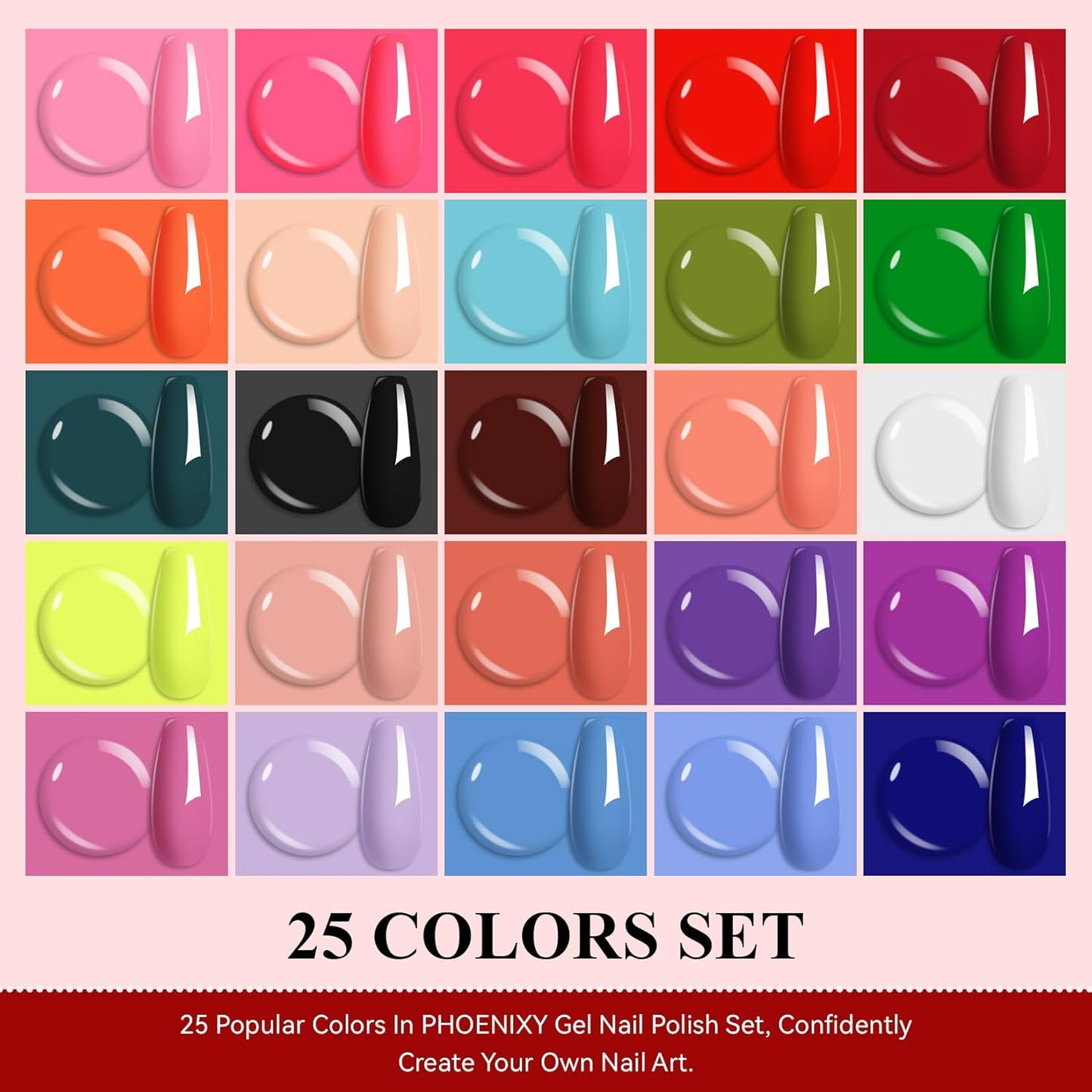 phoenixy Gel Nail Polish 30 PCS Gel Nail Polish Set Dark Color Collection Manicure Set for Women Matte Silver Gold Glitter Top Coat for Women - PCB9042