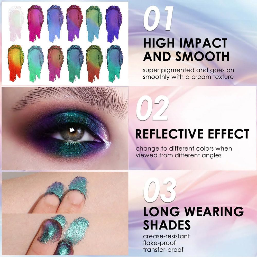 evpct Green Teal Shimmery Eyeshadow Palette, Teal Glitter Loose High Pigment Shimmer Metallic Rainbow Eyeshadow Makeup Pallet, Green Holographic Multichrome Eyes Highlighter 10#