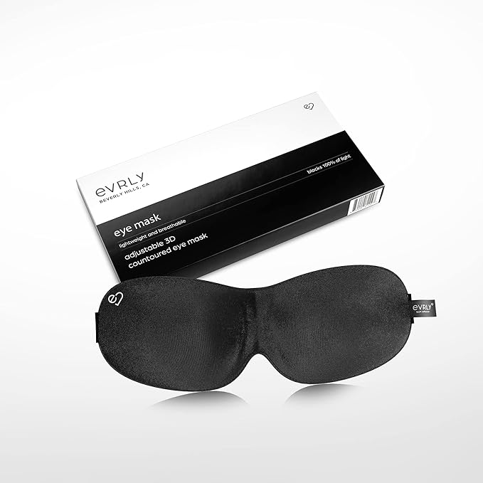 Beverly Hills Eye Mask Designed for Eyelash Extensions, 3D Contoured Design, Soft Fabric, Deep Eye Cavities, Form Fitting, Adjustable Headband Strap, No Pressure Sleep & Travel Eye Mask (Black)