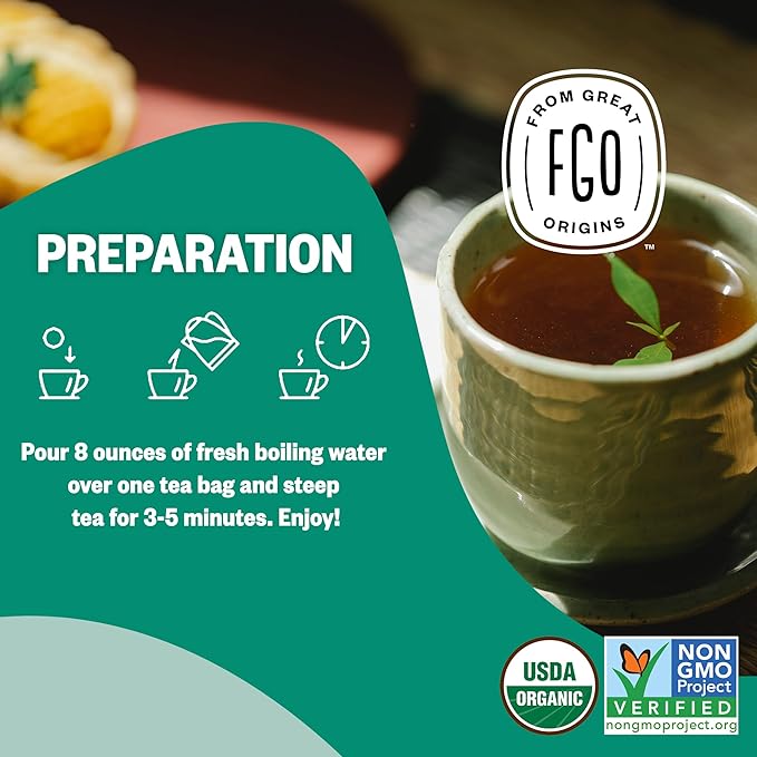 FGO Organic Spearmint Leaf Herbal Tea, 20 Count, Eco-Conscious Tea Bags, Caffine Free, Resealable Bag, Packaging May Vary (Pack of 1)