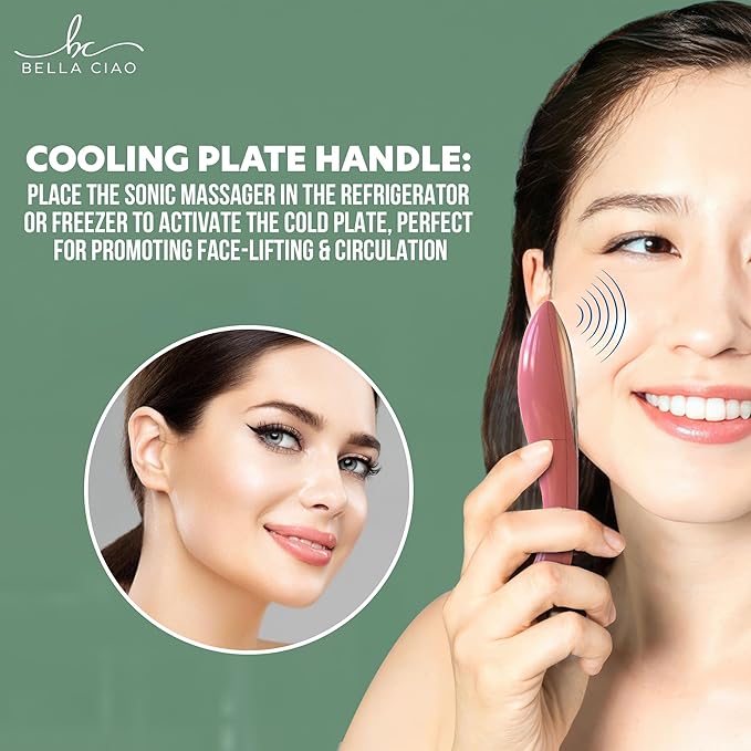 Bella Ciao Sonic Face and Eye Massager for Women, Vibration Massager for Dark Circles, Anti-Aging, Serum and Eye Cream Absorption, Battery Operated, Cordless Design