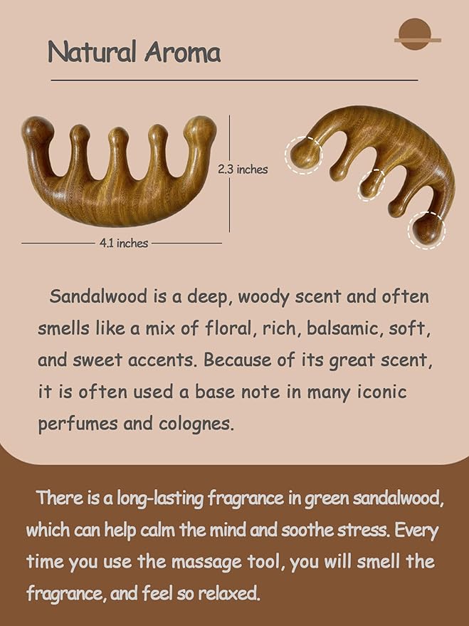 Wooden Scalp Massager - Green Sandalwood Wide Tooth Wood Therapy Massage Tool for Head Relaxation, Stress Relief & Hair Health (Funny Spa Gifts)