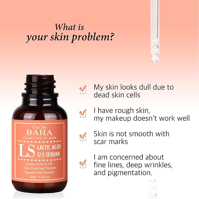 Lactic Acid 12.5% Hydrating Serum with Botanical Extracts - Gentle Skin Renewal and Radiance, Enhanced with Aloe Vera and Green Tea, Soothes and Balances for a Glowing Complexion, 1 Fl Oz (30ml)