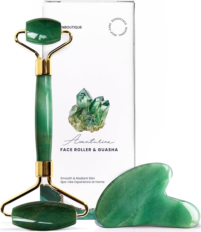 ROSELYNBOUTIQUE Gua Sha Facial Tools & Face Roller for Wrinkless Natural Skincare Tool Jade Roller Guasha Tool for Face Facial Massager (Aventurine)