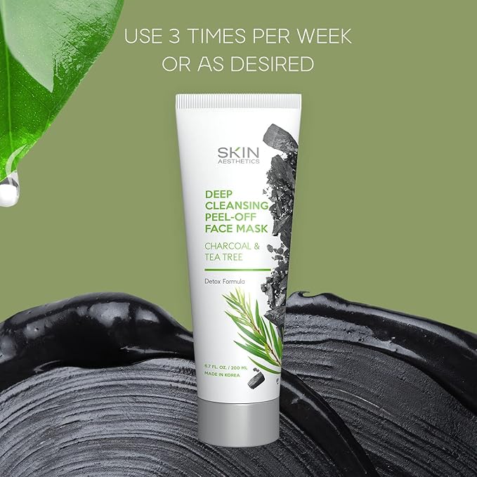 Charcoal & Tea Tree Peel-Off Face Mask - Blackhead Remover, Acne Treatment, Unclogs Pores, Deep Cleansing - Dermatologist Tested Korean Skincare, Clean Beauty, Cruelty-Free - 6.7 Fl oz