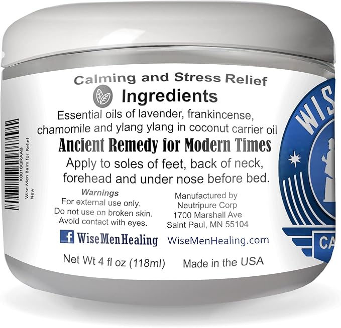 Wise Men Calm Balm - 4 fl oz. Natural Essential Oil Remedy Supports Relaxation and Aromatherapy