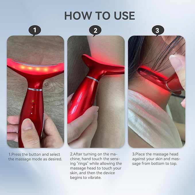 Neck Face Massager, 3-in-1 Portable Facial Massager (Red)