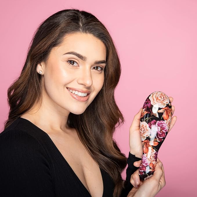 Supreme Brush + Cleaner, Gentle Detangling, Detangler Hair Brush for All Hair Types. For use on Wet or Dry Hair (Fuchsia Pink Floral)