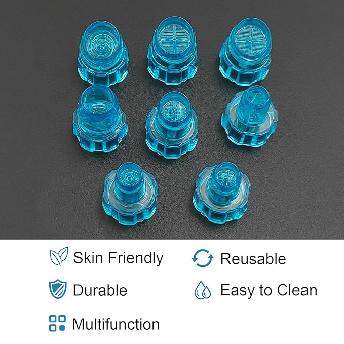 Elitzia Plastic Hydro Dermabrasion Microderma Heads Hydro Facial Aqua Peel Tips Water Peeling Caps Facial Care Skin Cleaning Tool Beauty Machine Replacement Spare Parts 8pcs Per Set （Capri Blue）