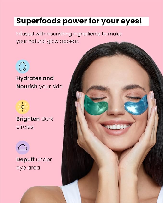 PLANTIFIQUE Superfood Under Eye Patches Dark Circle 12 Pairs and Jojoba Oil & Hyaluronic Acid Face Serum for Gua Sha Massage with Vitamin C, E Niacinamide for Glowing Skin