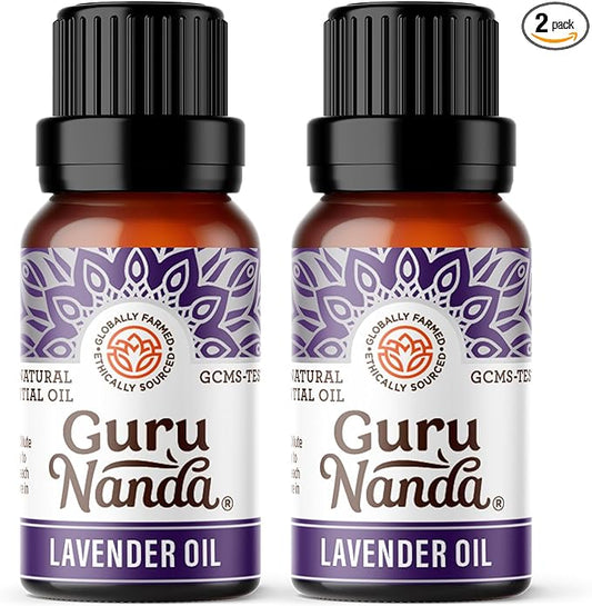 GuruNanda Lavender Essential Oil - 100% Pure, Natural & Undiluted Aromatherapy Oil for Diffusers, Massage & DIY Recipes - Helps to Relax (2x0.5 Fl Oz)