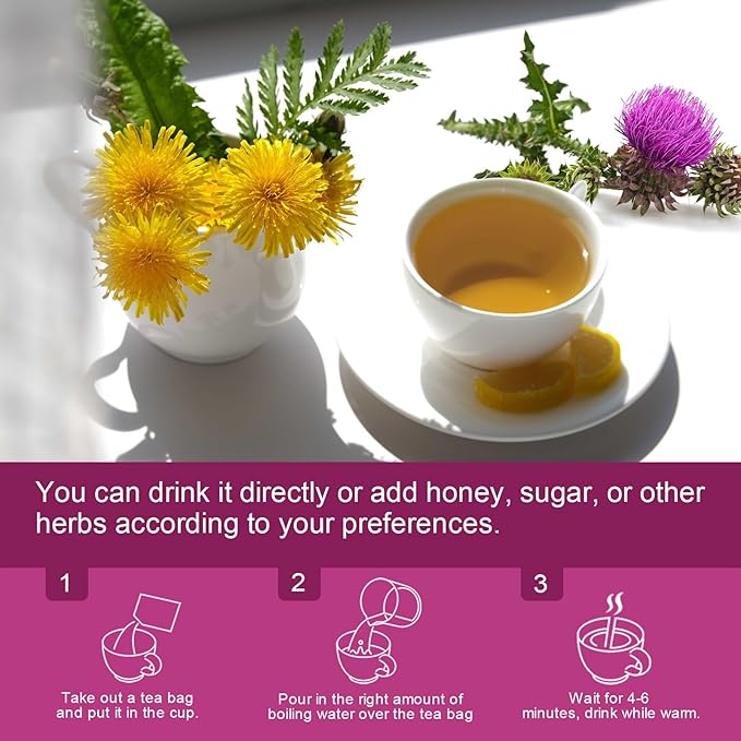 Dried Dandelion Root with Milk Thistle Tea - Natural Dandelion Root and Milk Thistle Herbal Tea bags for Liver Cleanse, Antioxidant and Immune Support, Caffeine Free - 30 Tea Bags