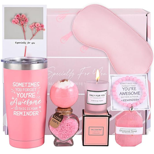 FRAMICS Spa Gifts for Women, Relaxing Spa Gift Baskets for Women, Bath Sets for Women Gift, Relaxing Gifts for Mom, Wife, Sister, Friends, Teacher, Nurse, Valentine's Day, Mother's Day, 8-Piece, Pink