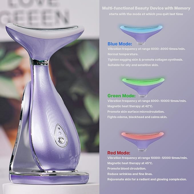 Lily Neck Face Massager Skin Rejuvenation Device (Violet) with Triple Action LED, Natural Jade Comb Head Massager Scalp Massage Comb