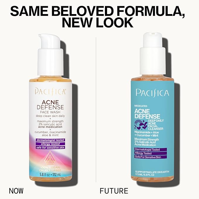 Pacifica Acne Defense Face Wash - Deep Pore Purifying Face Cleanser - w/ 2% Salicylic Acid, Pore Reducing Niacinamide & Inflammation Reducing Cucumber - for Sensitive Skin Vegan Dermatologist Tested