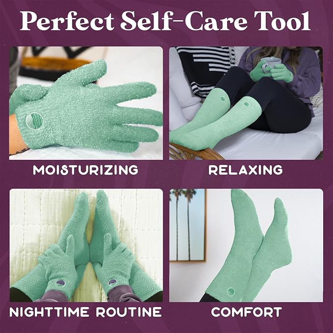 Purple Canyon Moisturizing Socks and Gloves Set | Teal Fuzzy Socks and Gloves with Aloe and Vitamin E for Women | Women's Gifts for Self-Care