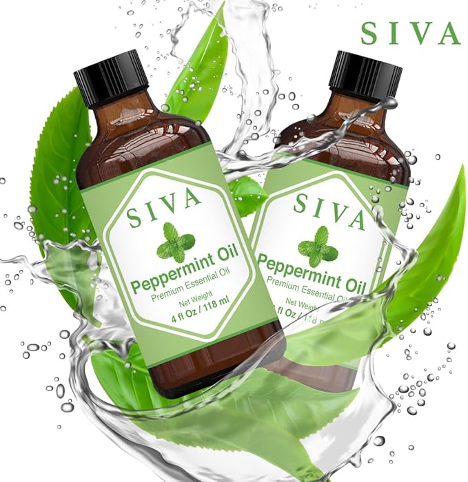 SIVA Peppermint Essential Oil - 4 Fl Oz – Natural Peppermint Oil - for Diffuser, Face, Skin Care, Aromatherapy, Hair Care, Scalp and Body Massage - with Dropper