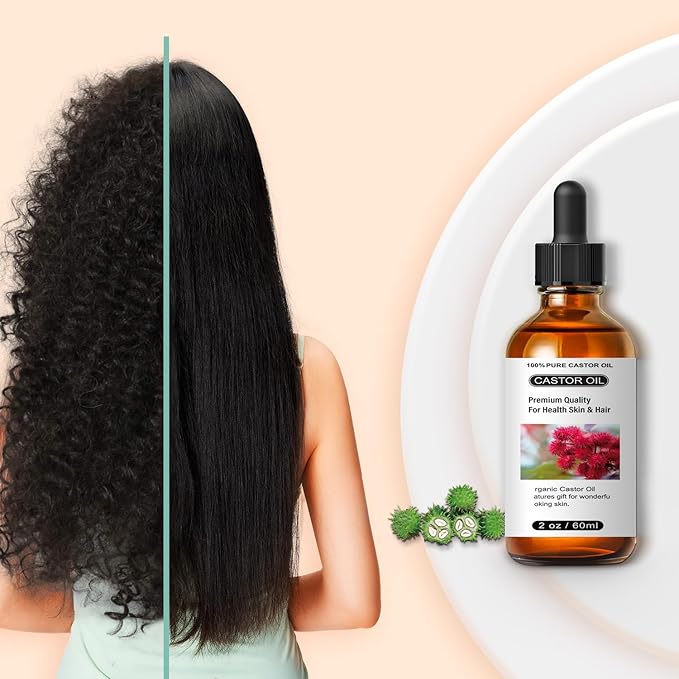 Castor Oil - Carrier Oil for Hair Growth, Relaxing Massage and Body Oil, Castor Oil for All Hair Types and Skin(Castor Oil, 2 Fl Oz)