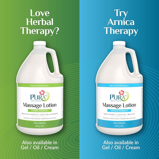Herbal Massage Lotion, Hypoallergenic Formula for Muscle Relief, Professional Deep Tissue Therapy, Pura Wellness Herbal Lotion, Unscented Massage Lotion for Physical Therapy Recovery, 128oz